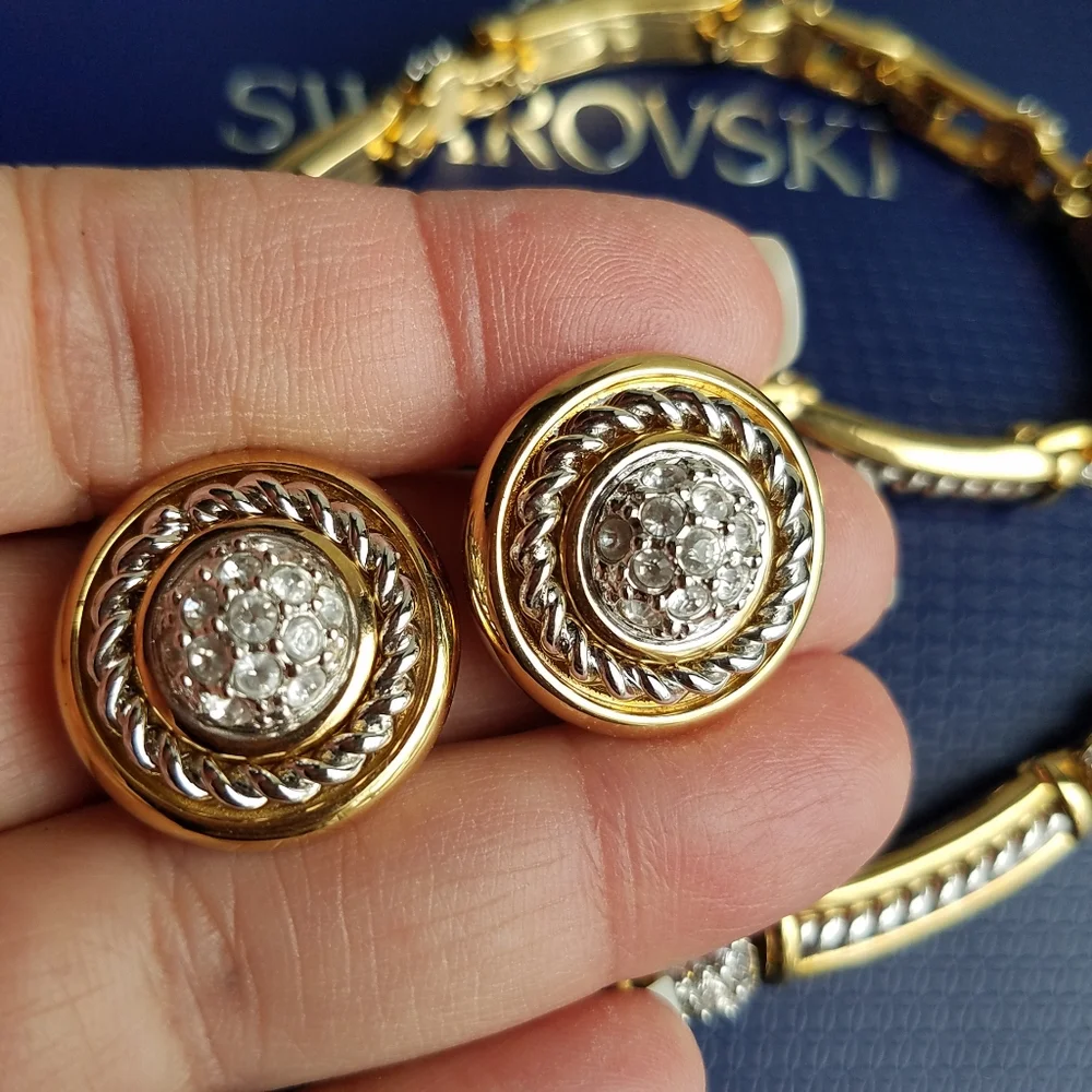 AUTHENTIC Swarovski 18k Gold Plated Tennis Necklace, Bracelet & Earrings SET - Picture 9 of 16